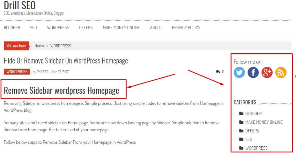 Remove-sidebar-on-Wordpress-Homepage