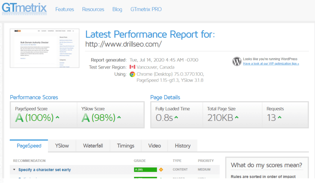 gtmetrix speed test