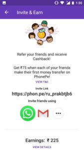 phonepe invite and earn