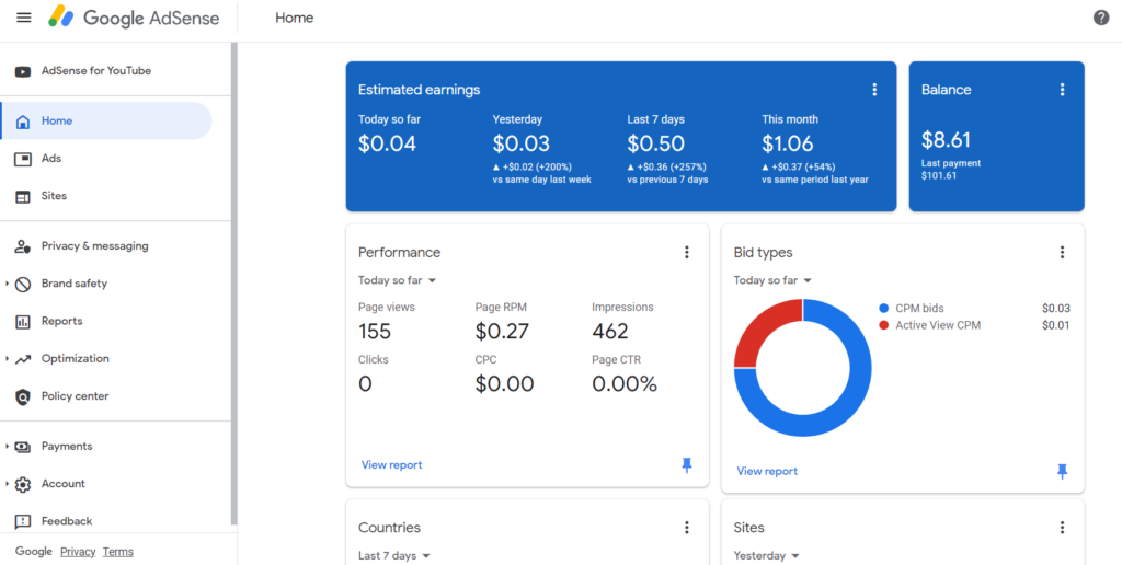 google adsense reports earnings